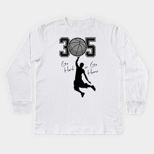 305 Miami Basketball Hoops Kids Long Sleeve T-Shirt